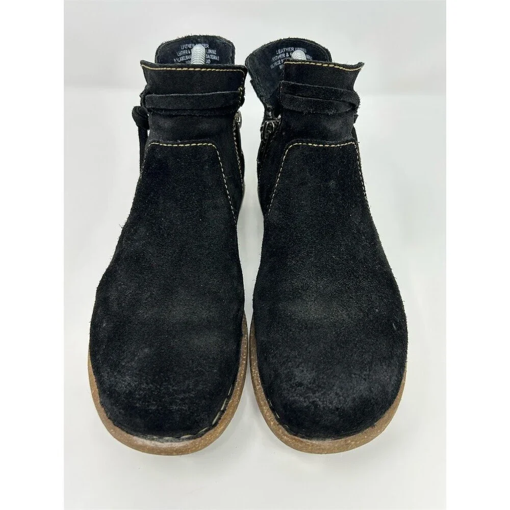 Børn Women's Black Suede Ankle Booties Side Zip Buckle Comfort Lug Sole Size 7.5